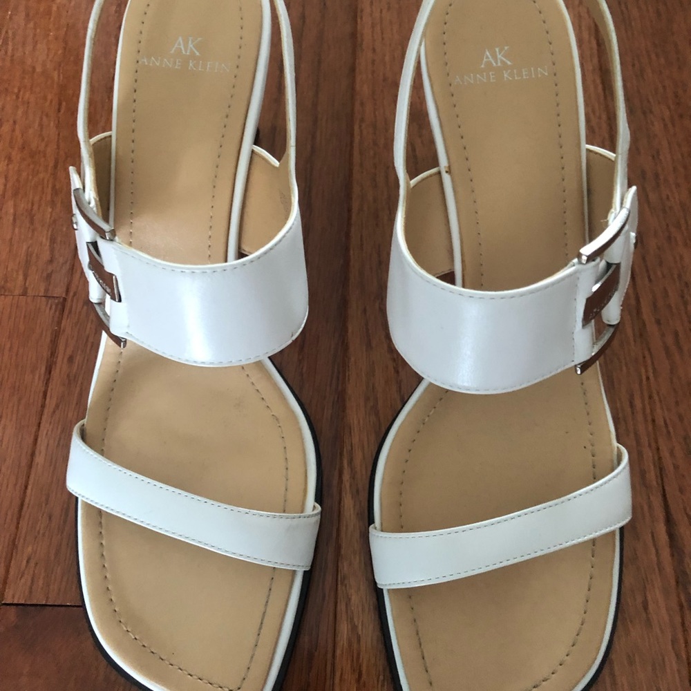 Anne Klein White Heel Sandal with Silver Buckle for Prom Party Wedding